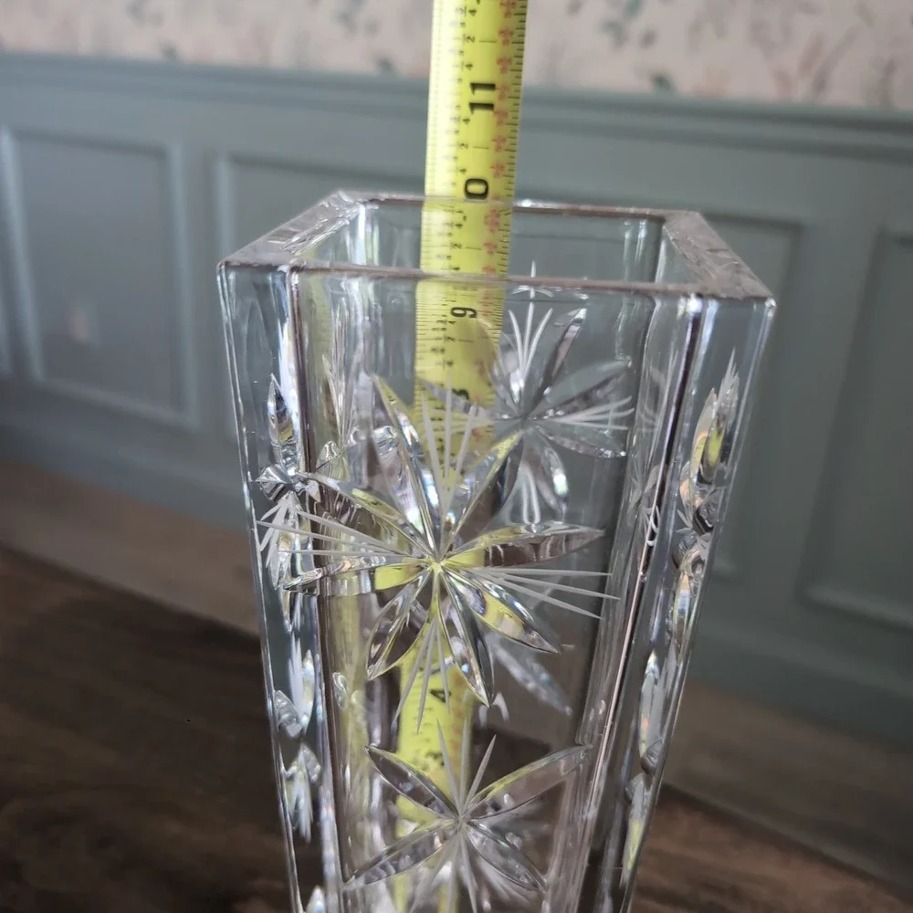 Vintage Heavy Cut Crystal Square Vase 10